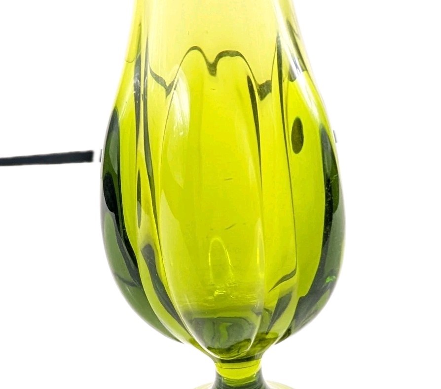 Vintage Viking Glass Swung Vase 6 Petal Footed Green 12″ Mid Century No Glow
