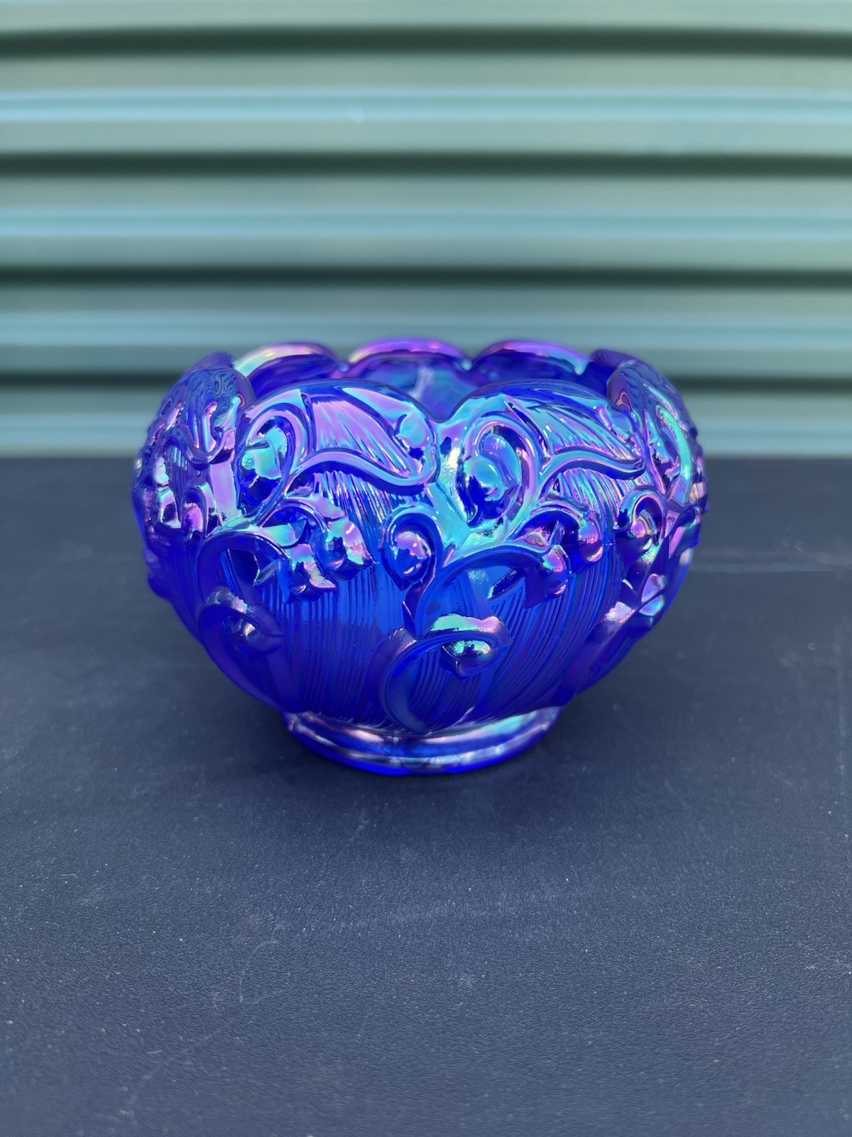 Fenton blue Opalescent Iridescent Lily of the Valley Rose Bowl Vase