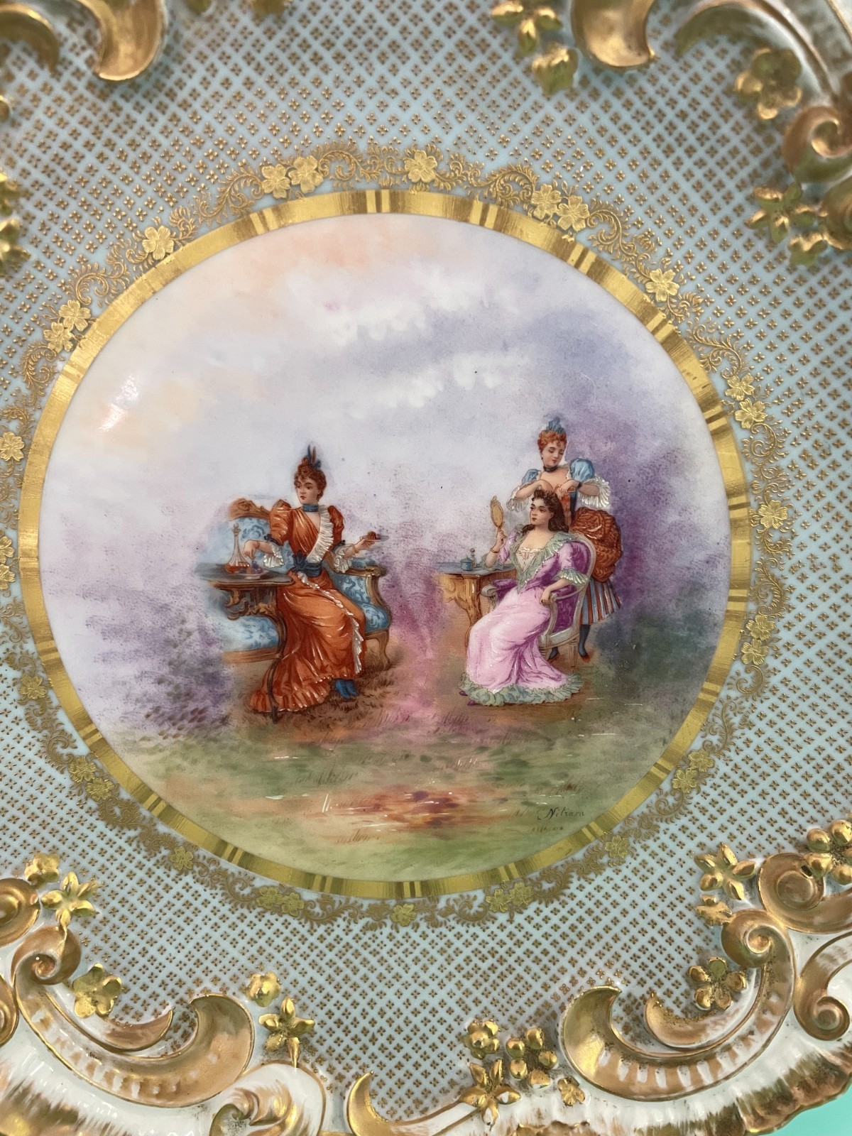 Antique Straus, Lewis & Sons Limoges Handpainted Portrait Plaque Tray Signed
