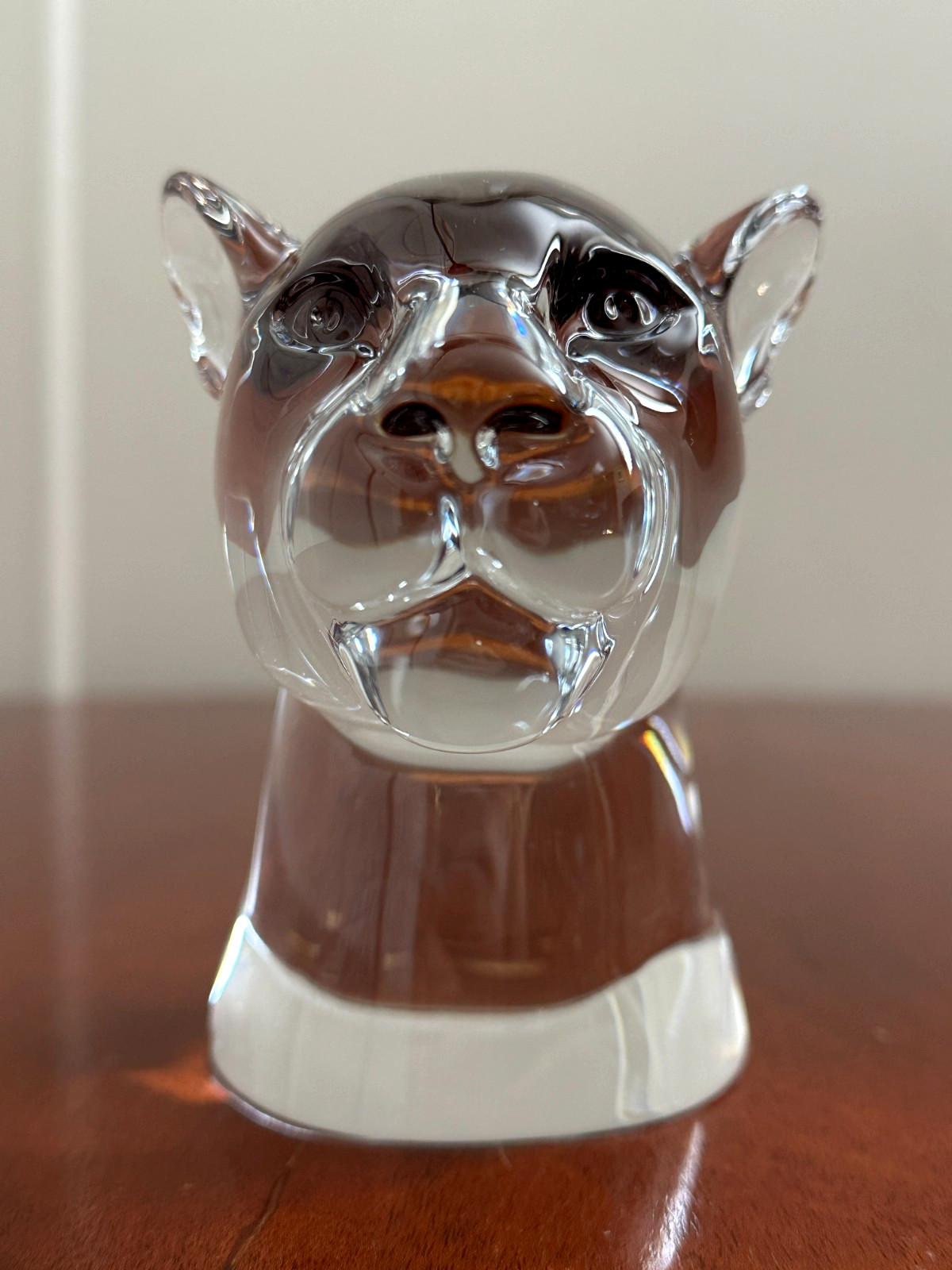 New Double-Signed BACCARAT Solid Crystal Puma Panther Head Sculpture Figurine
