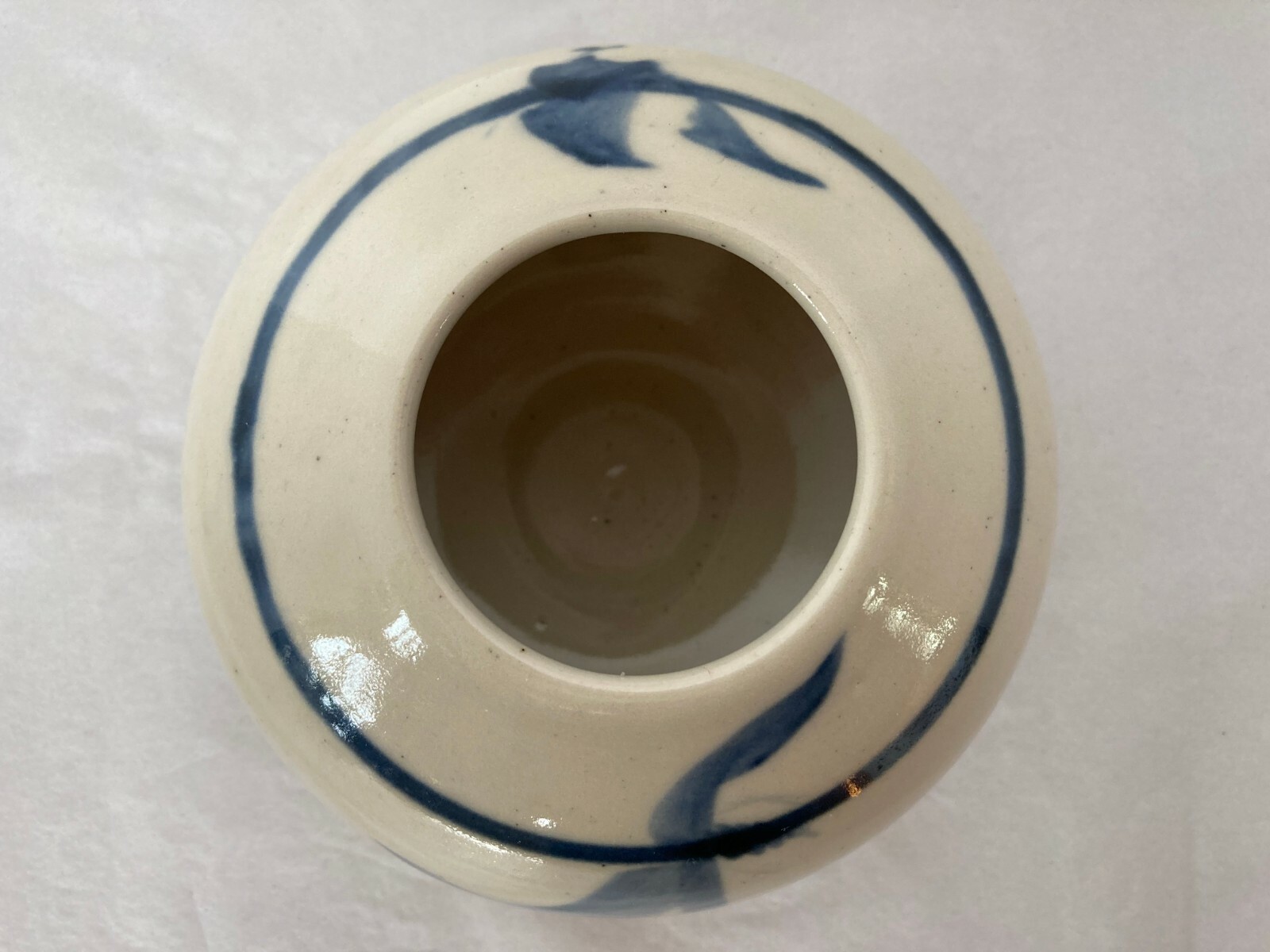 Signed Artist Marguerite Studio Pottery Art 5″ x 3″ Rose Bowl Vase Blue Design
