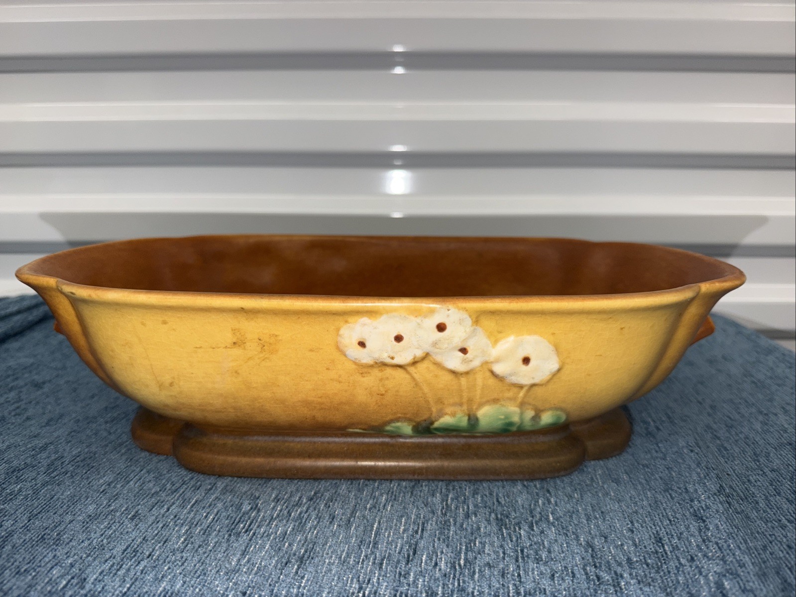 Roseville Primrose 287-12 Tan Brown Console Bowl – As Is / Minor Rim Chip