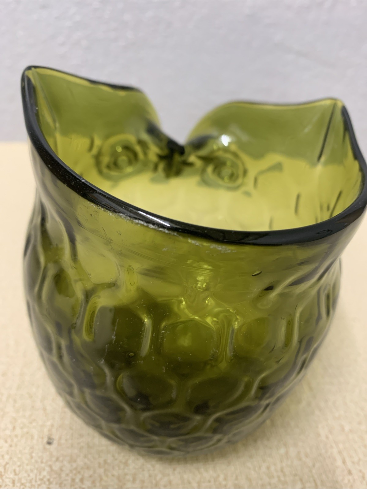 Green Glass Art Glass Owl Figurine Decorative Collectible