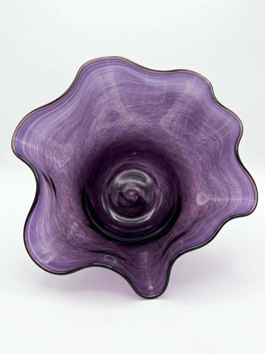 Purple Swirl Art Glass Sculpture Bowl Centerpiece Decor Artisan Handmade