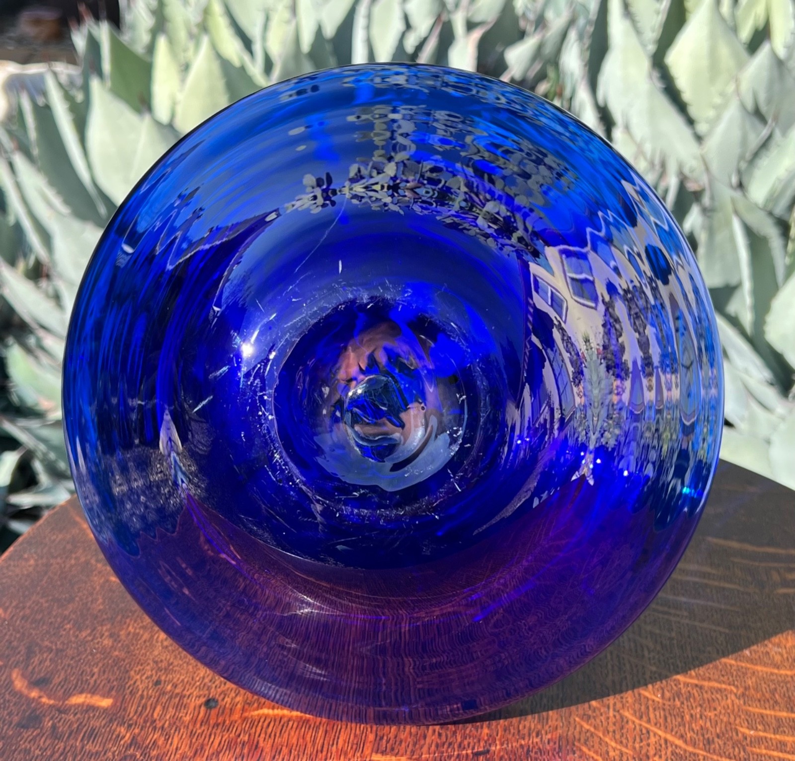 BLENKO 9635 SAPPHIRE BLUE COBALT ART GLASS VASE VINTAGE 9.25″ TALL 9.5″ DIAMETER