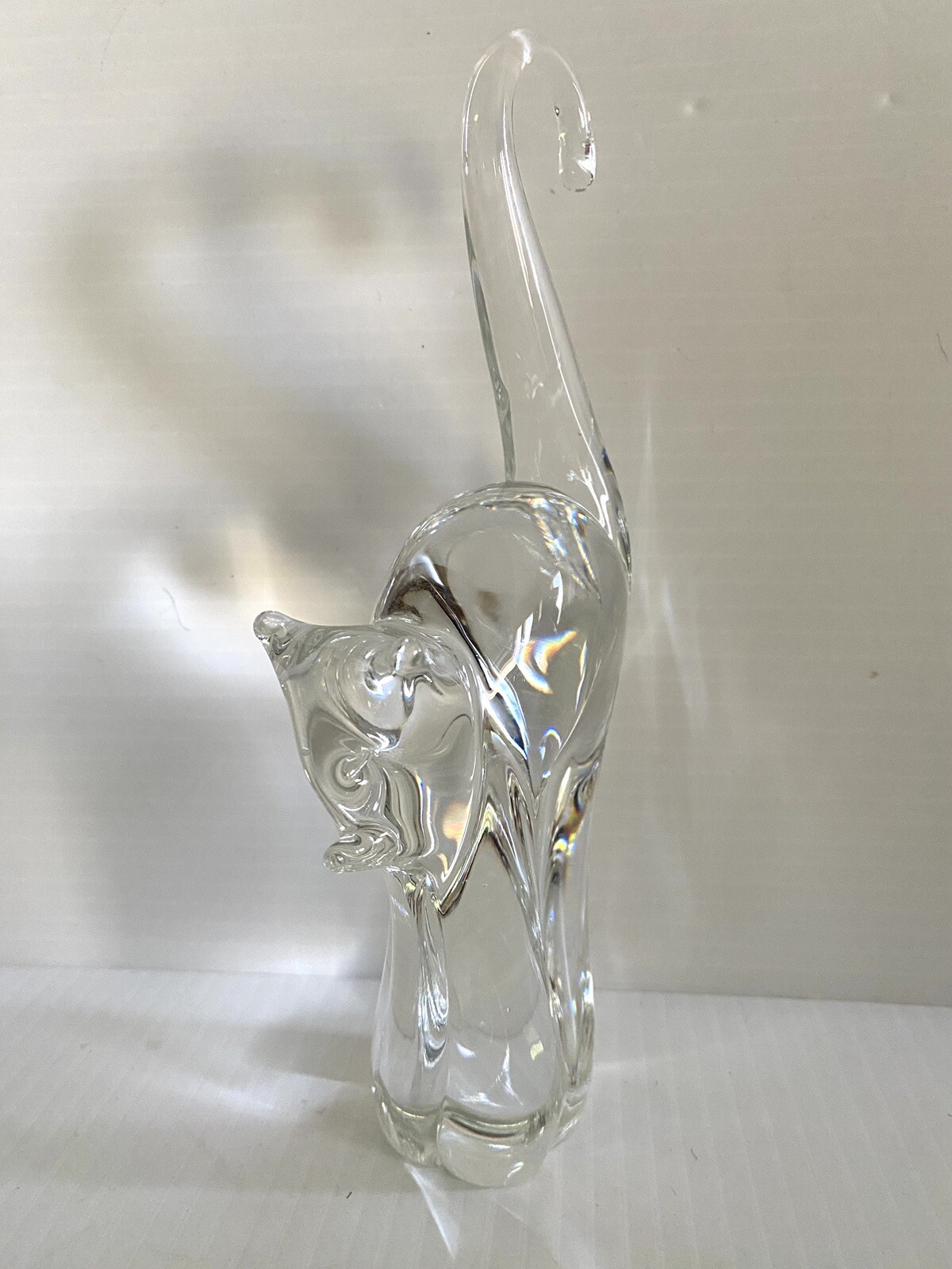 Cat Lead Crystal Figurine John Riekes Chalet Handcrafted Paperweight Vtg Flaw