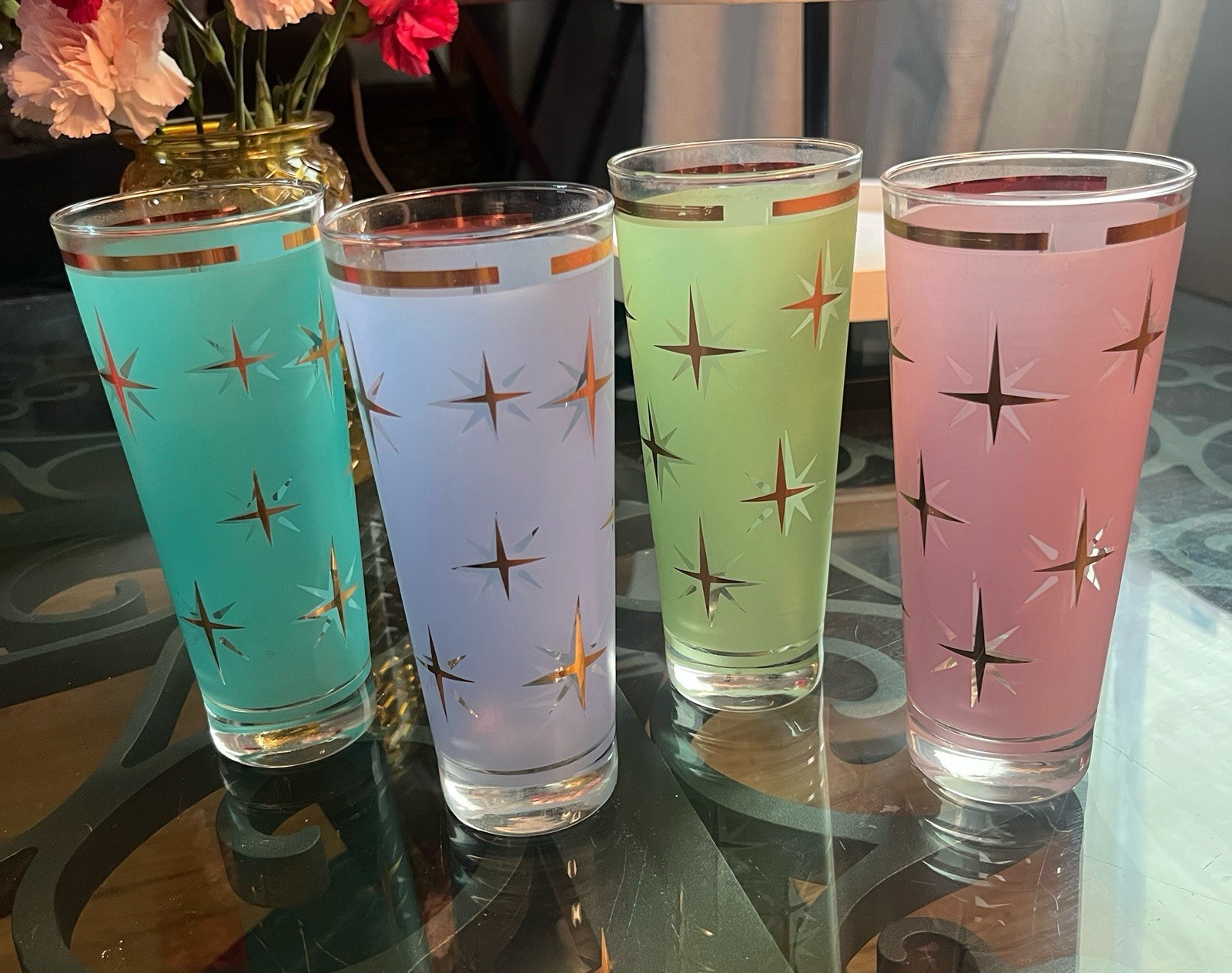 Vintage Bartlett Collins Atomic North Star Collins Glasses Set of 4 Pastel MCM