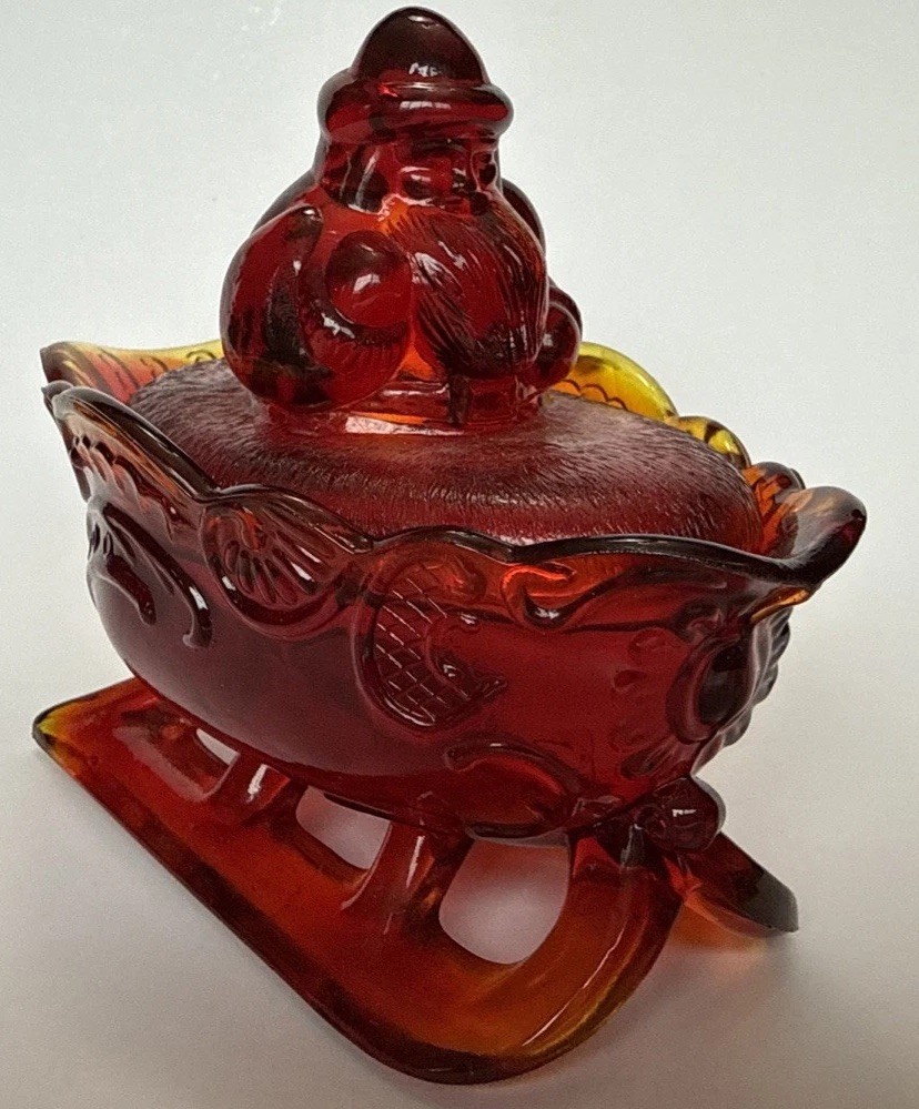 Westmoreland Amberina Santa on Sleigh Covered Candy Dish
