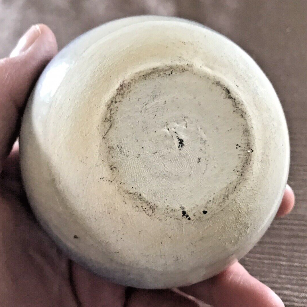 Art Pottery Vase Small Squat Style Floral Design in Blues 2.25″x3.5″