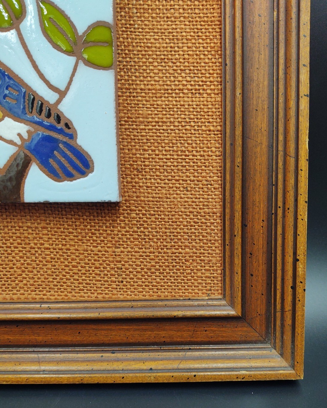 Vintage Framed Hand Painted Blue Bird Tile Mid Century 14″ Unique Gift Decor