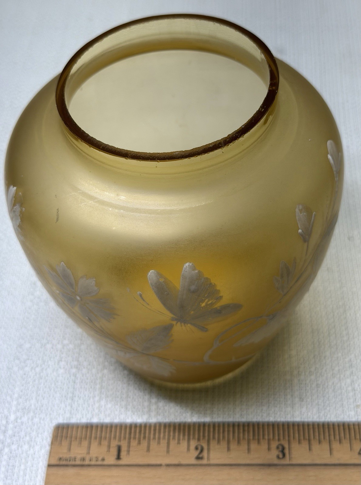 Thomas Webb? Unmarked Amber Yellow Cameo Art Glass Vase Jar Opaque White Overlay