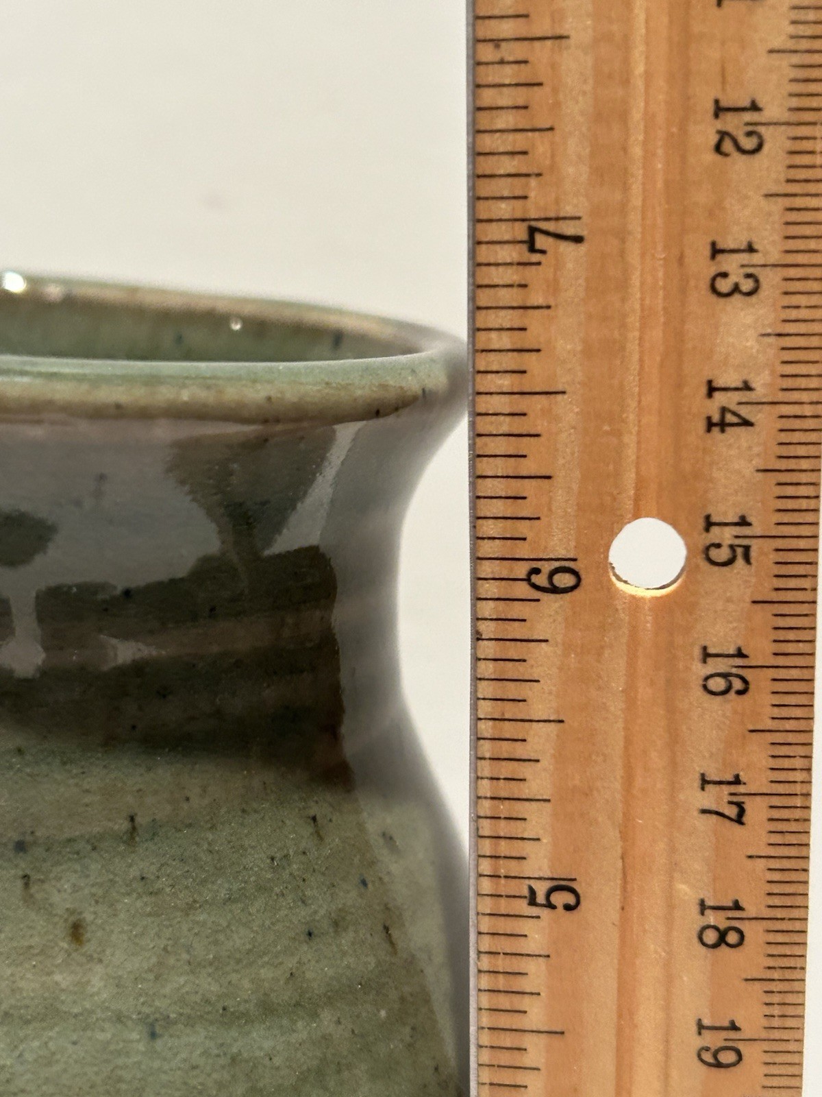 Signed Green Studio Pottery Vase. . 6.5 “ Tall. Vintage