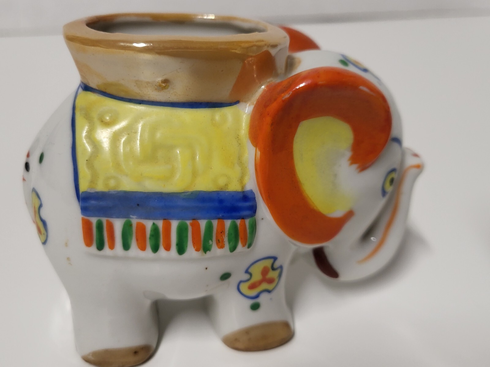 Vintage Lustre Finish Handpainted Japan Ceramic Elephant Vase Or Planter