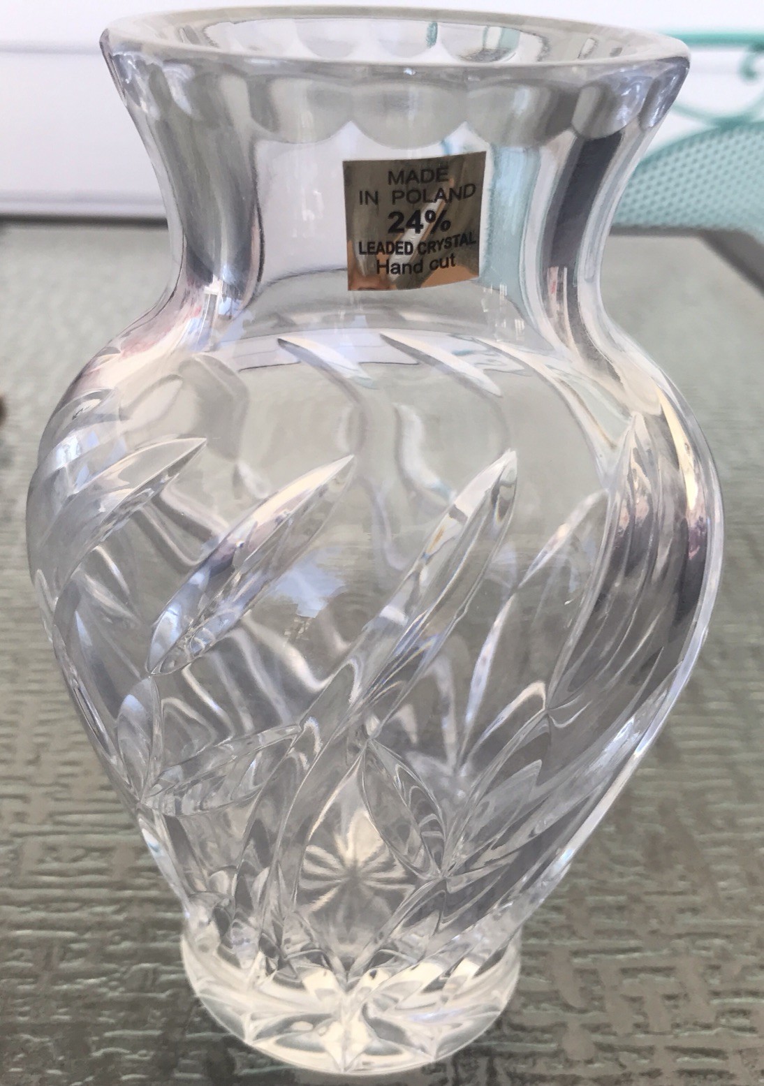 Vintage Made In Poland 24% Lead Crystal Hand Cut Vase 5-3/4″ Tall