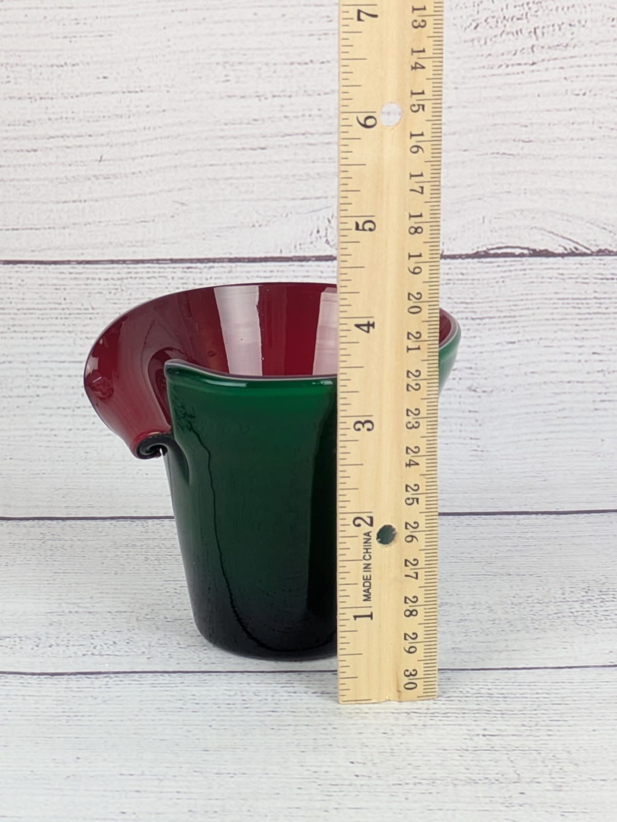 Silvestri Small Vase Decoration Folded Edge Mouth Blown Art Glass Red Green
