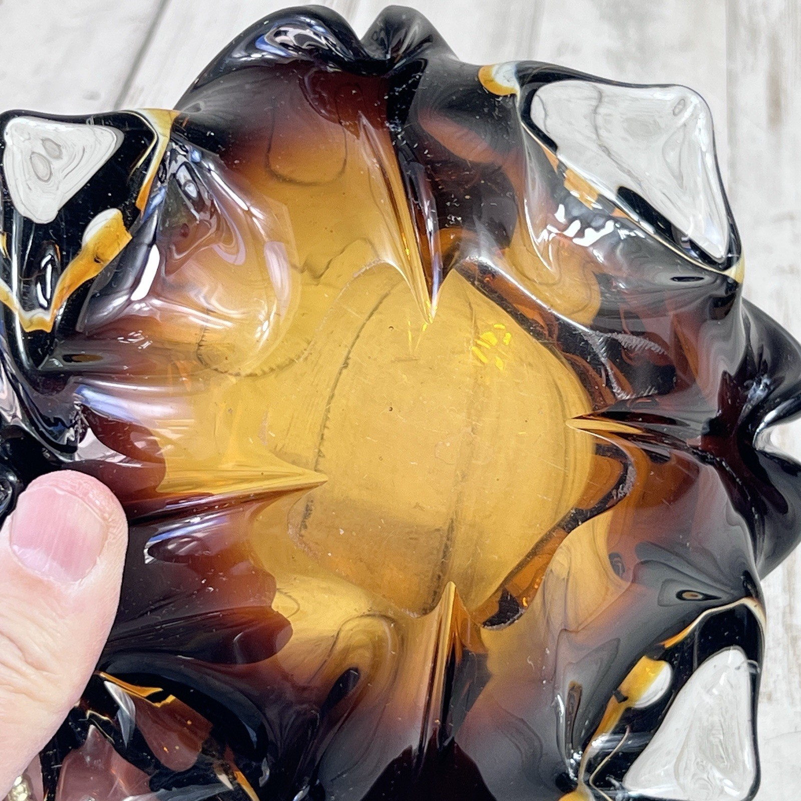 RARE Vintage Mid 20th Century Murano Glass Ashtray Trinket Bowl, Amber Color