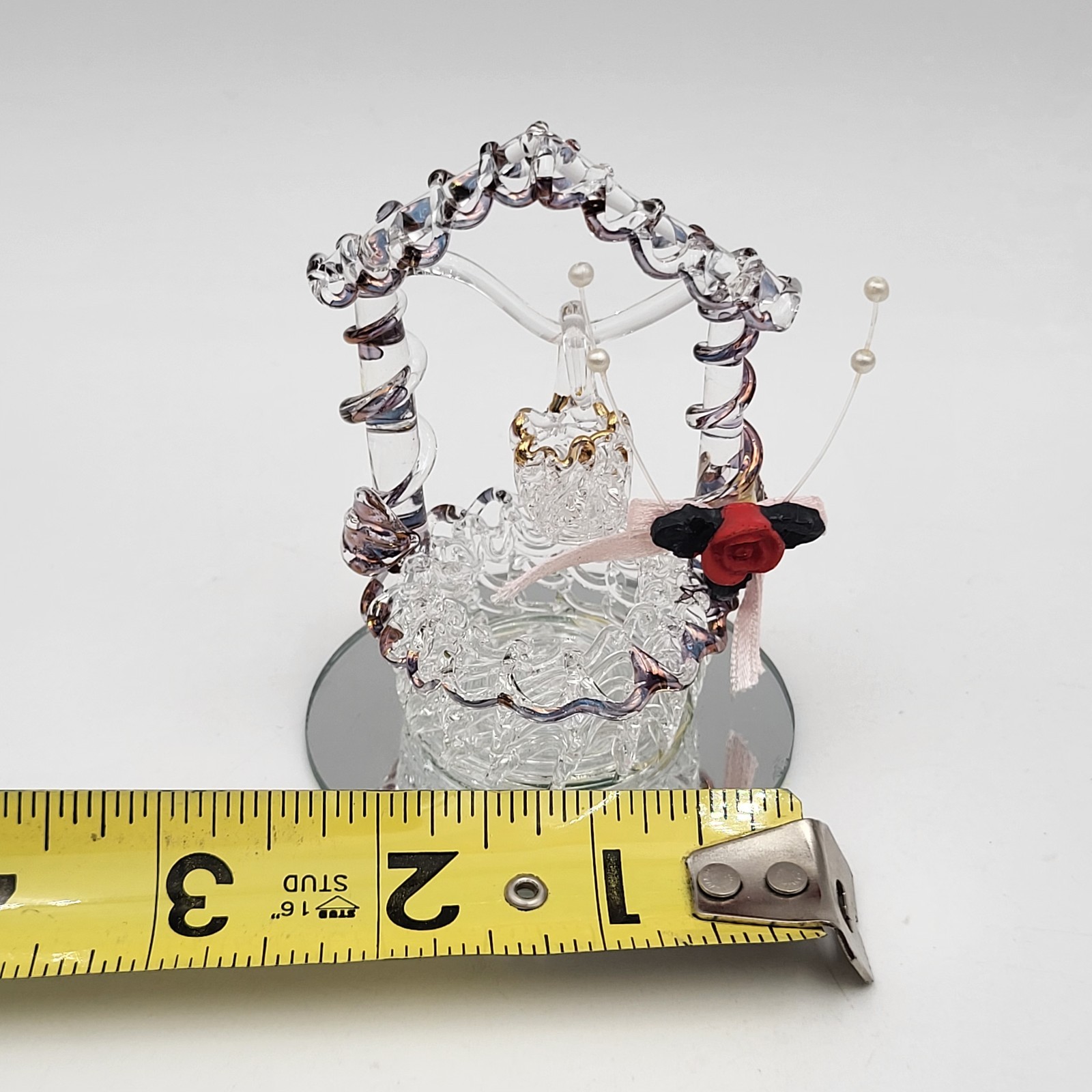Vintage Clear Gold Trim Spun Glass Wishing Well on Mirror