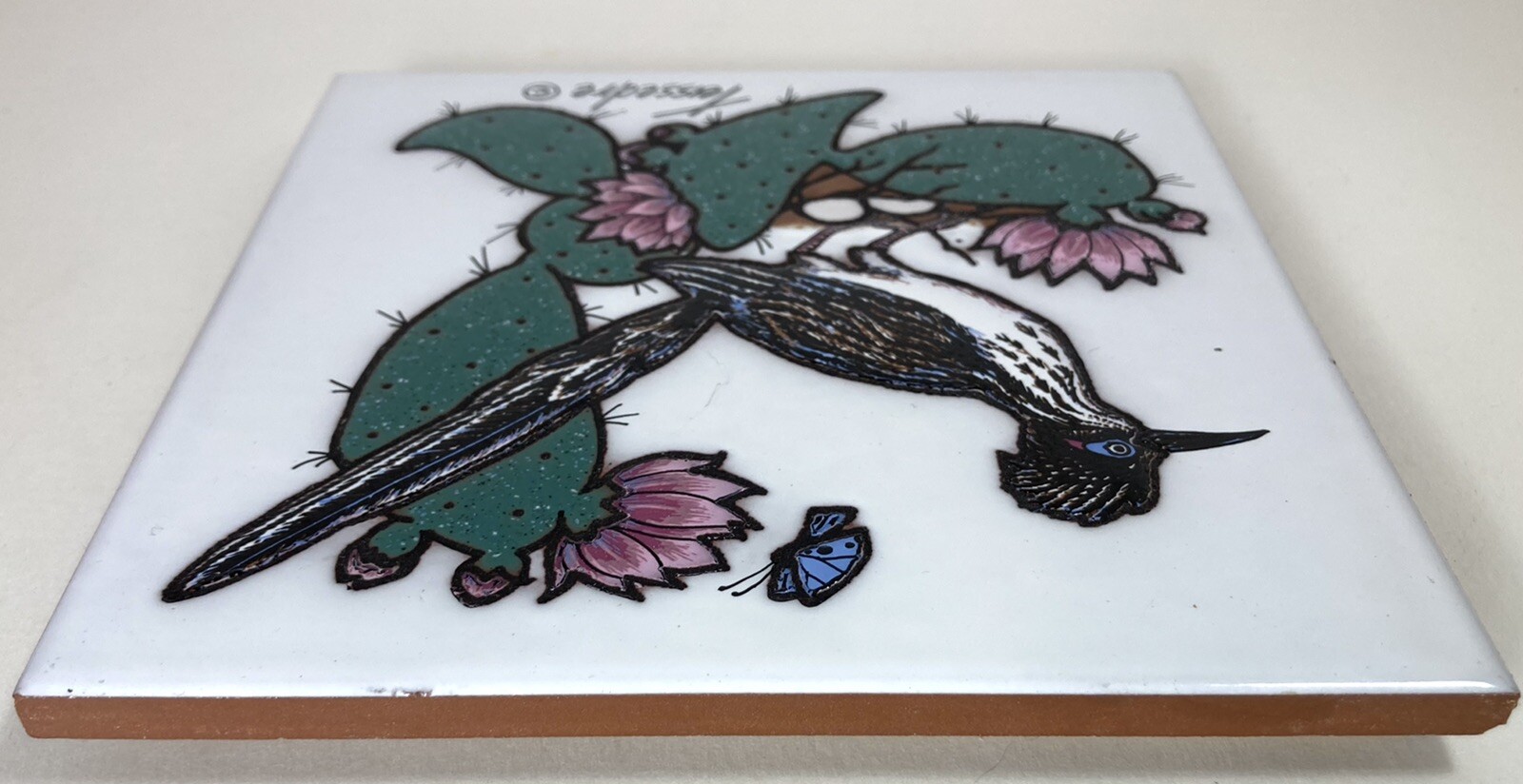 Teissedre Designs Inc Tile Roadrunner Cactus Nest Butterfly Coaster Trivet Decor