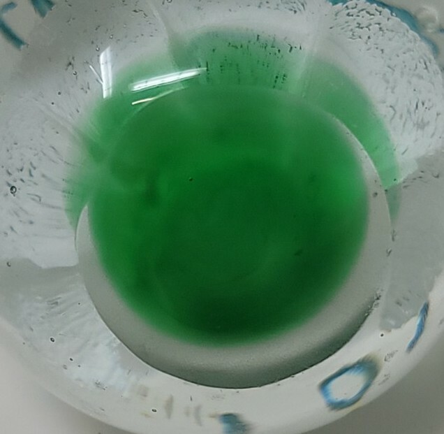 Blown Glass Flower and Bubble Paperweight Blue Green White 3″ DIA Vintage