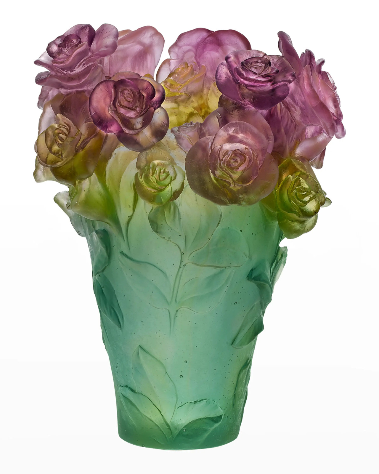 NEW DAUM NUMBERED ED ROSE PASSION GREEN & PINK VASE LARGE #05282 BRAND NIB F/SH
