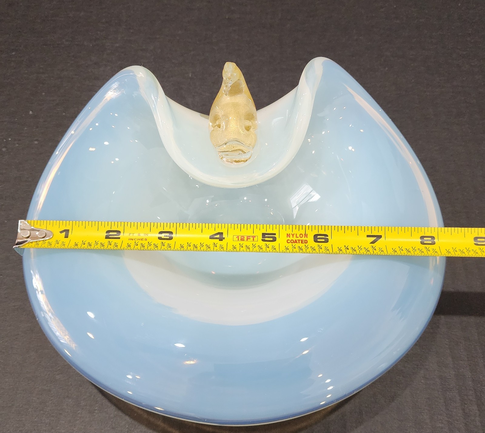 Mid 20th Century Murano Attributed Opalescent Glass Bowl Perchin Gold Fleck Fish