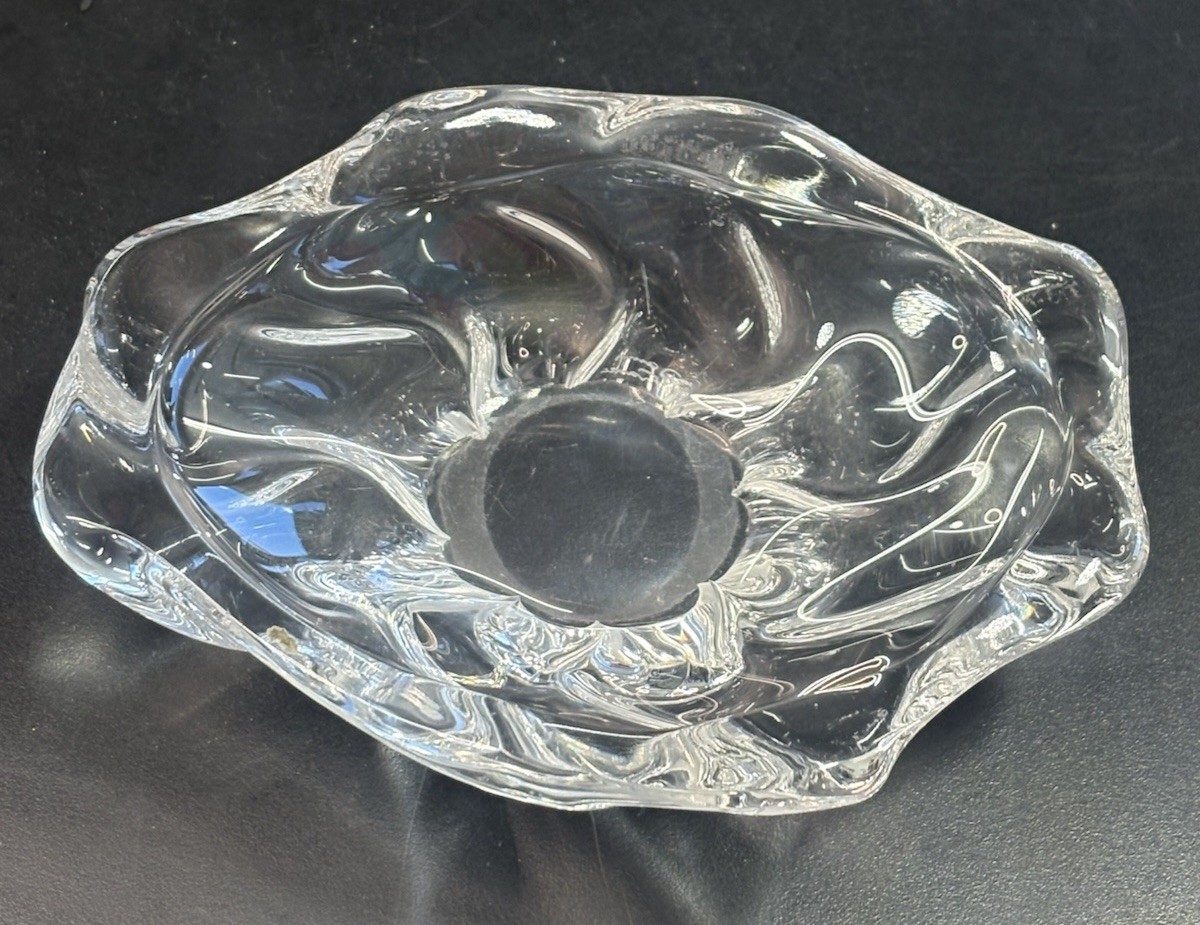 Vintage Abstract DAUM NANCY FRANCE Candy Trinket Dish Clear Glass Signed