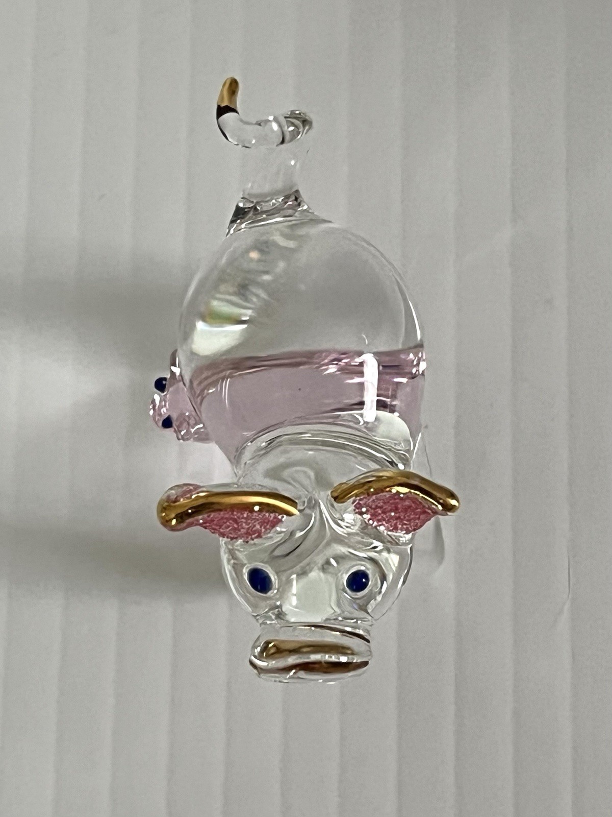 Vintage Solid Hand Blown Clear Glass Mother Pig & Pink Piglet Figurine 2”