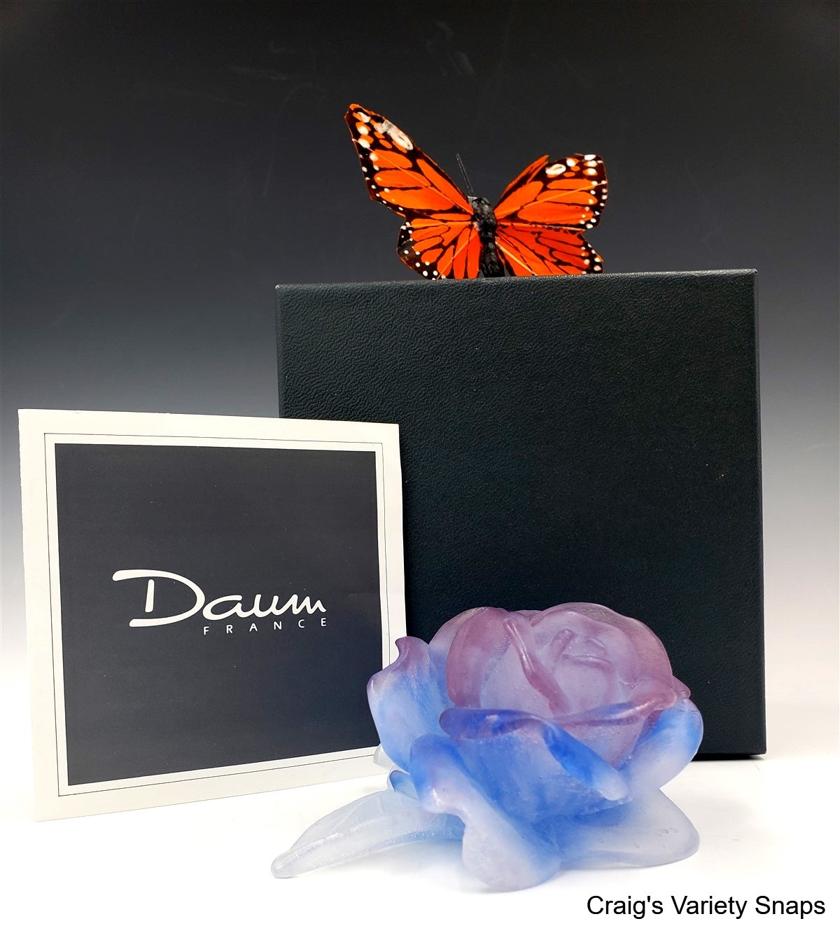 DAUM Crystal Fleur ROSE Blue Et Violet Flower France