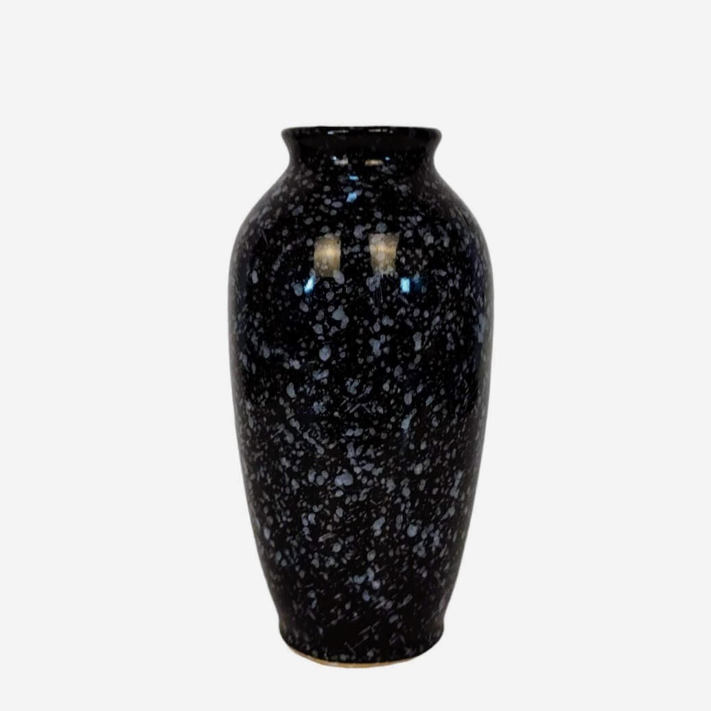 Vintage Art Deco Vase Black with Blue and White Crystals Speckled throughout