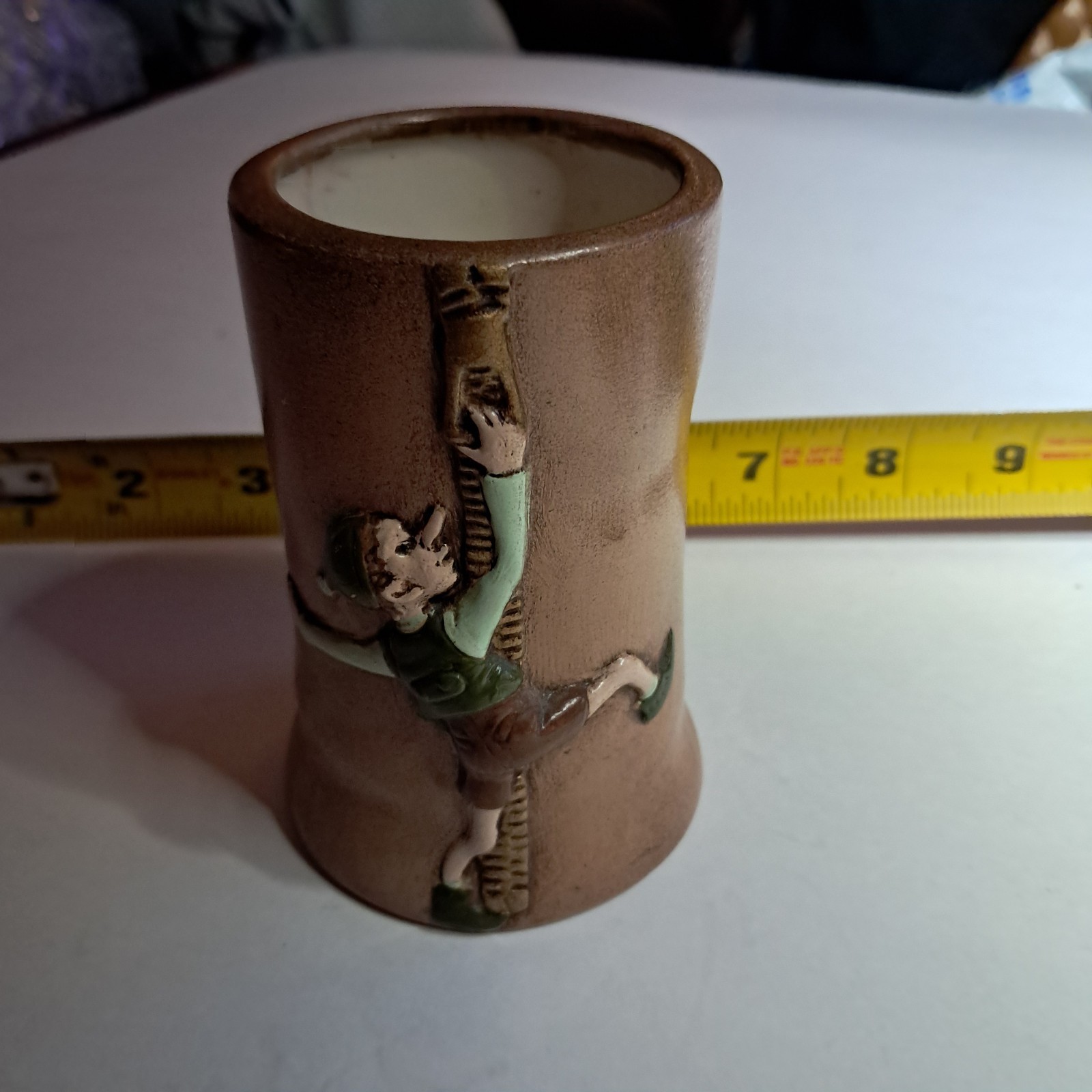 Holland Mold Ceramic Art Pottery Vase Climbing Figure Relief Handmade Signed MW