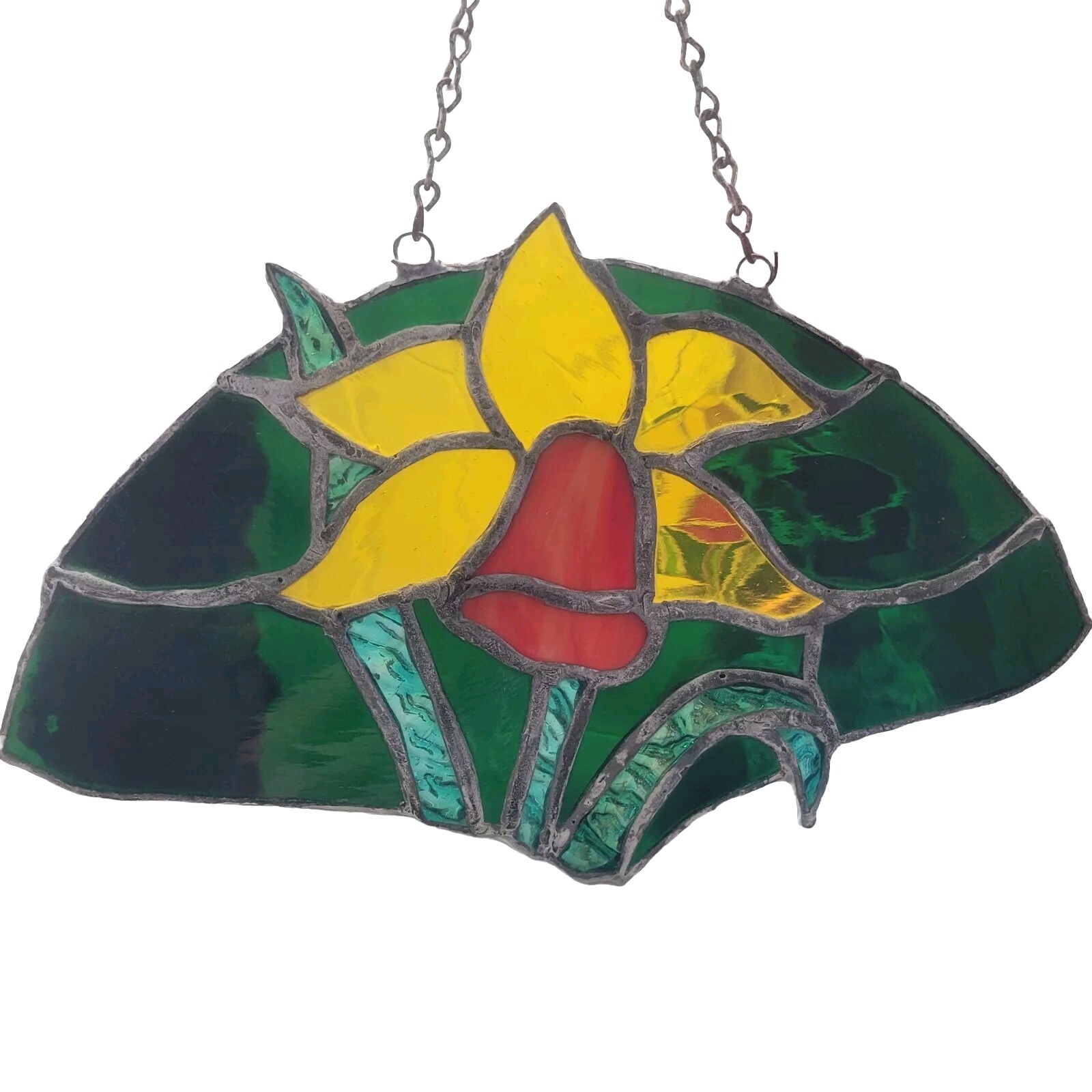Stained Glass Daffodil Lilly Flower Sun Catcher Window Art Chain Hanger