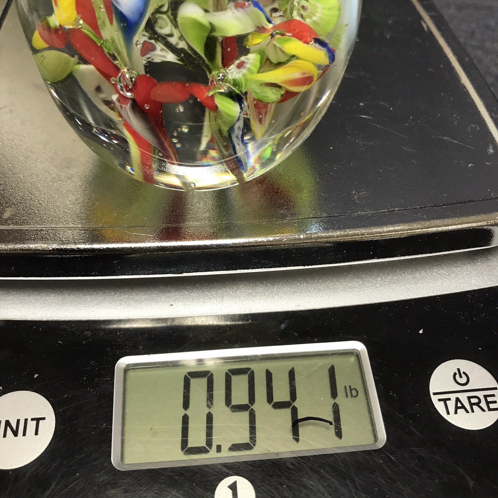 Vintage Abstract Design Art Glass Round Shape Paperweight Unique 2 3/4” –