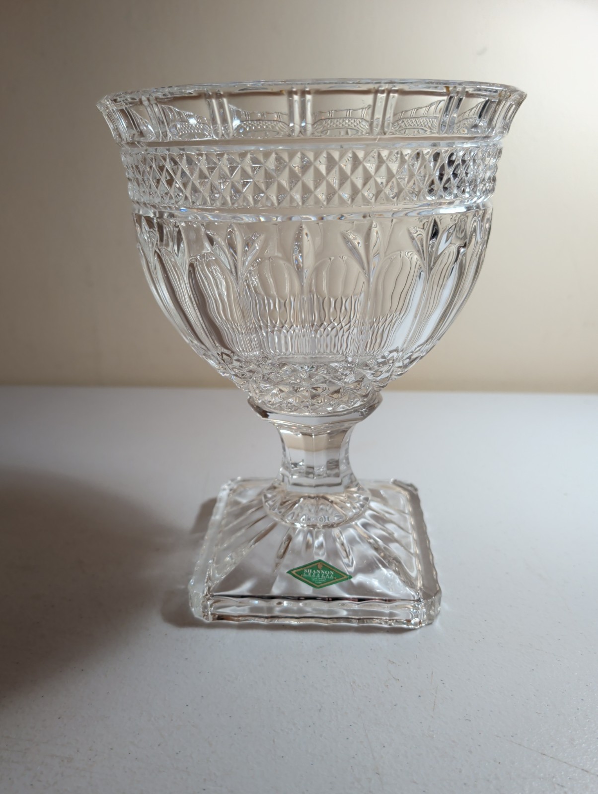 VTG GODINGER SHANNON 24% LEAD CRYSTAL HEAVY PEDESTAL COMPOTE BOWL VASE 9.5″