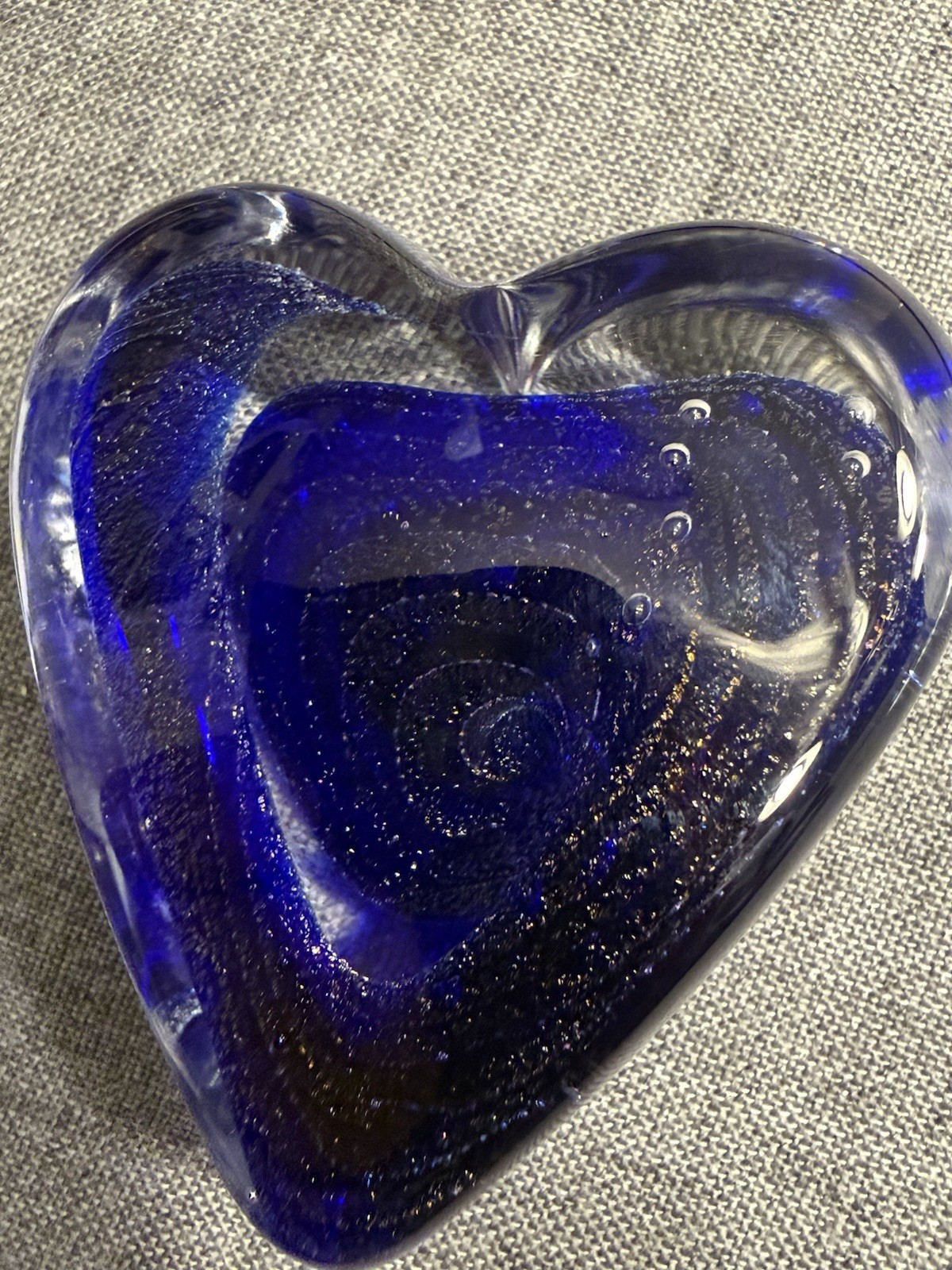 DP Salazar Blue Art Glass Heart Dichroic Swirl Vintage 2.25”
