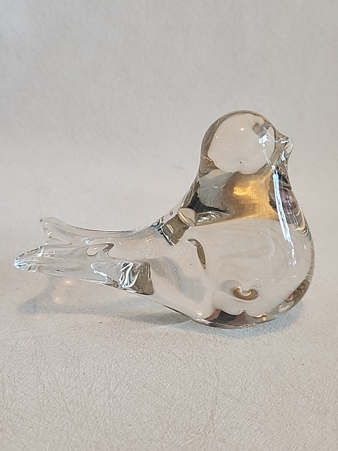 VINTAGE GLASS BIRD PAPERWEIGHT ART GLASS CLEAR/YELLOW 3 INCHES TALL