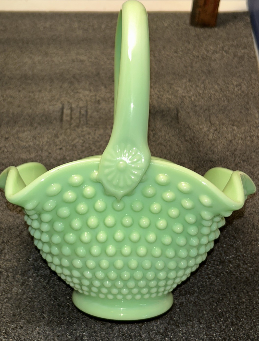 L.E. Smith Jadeite Hobnail Basket Original Excellent Condition