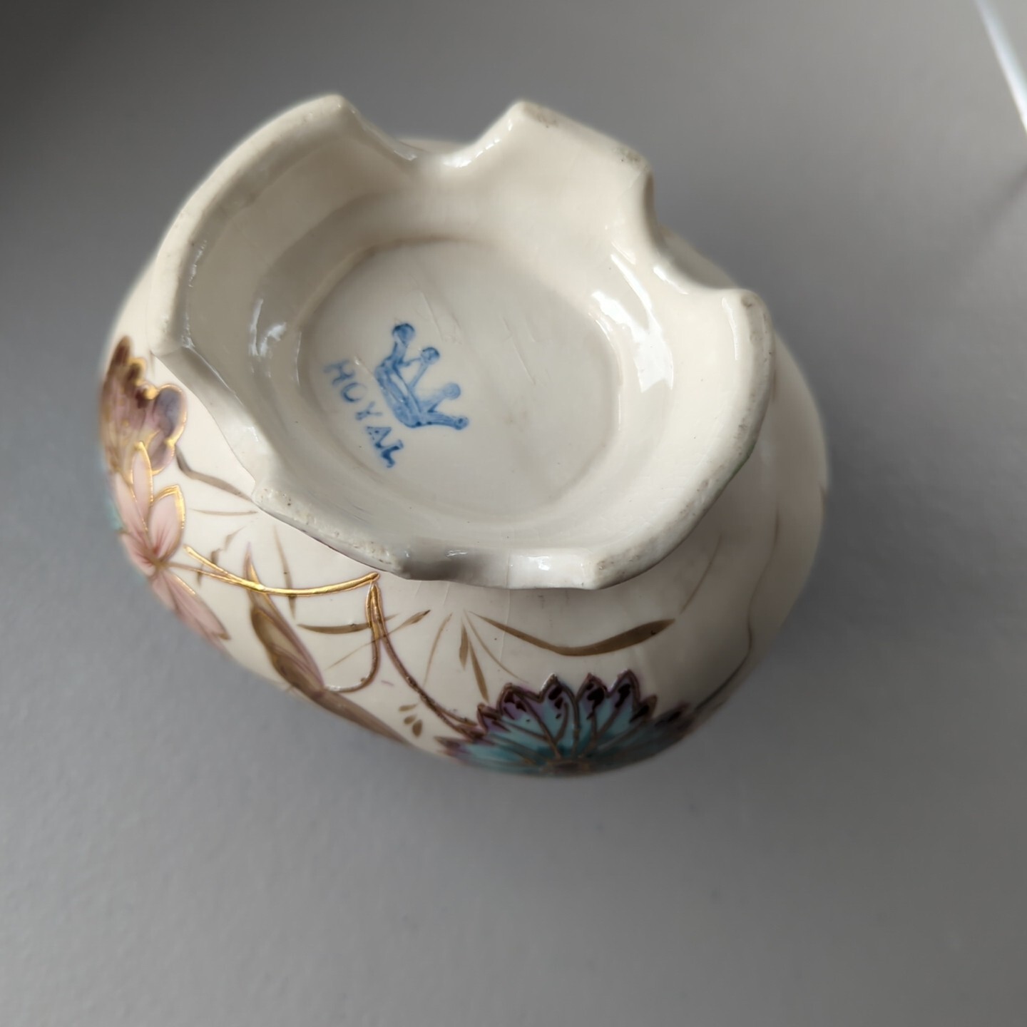 Antique Royal Porcelain Vase Ceramic Hand Painted Floral Bird Gold Gilding Oval