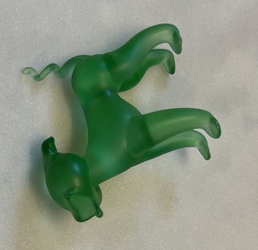 Vintage Frosted Green Satin Art Glass Puppy Dog Figurine Curly Tail Floppy Ears