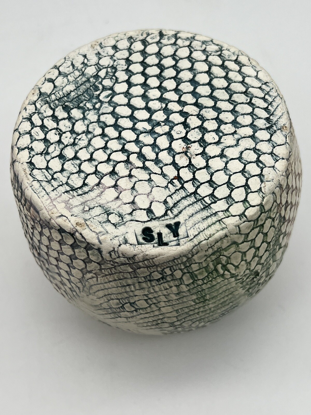 SLY Stamped Hand Made Ceramic Vase Snake Skin Design Multicolor Pottery Studio