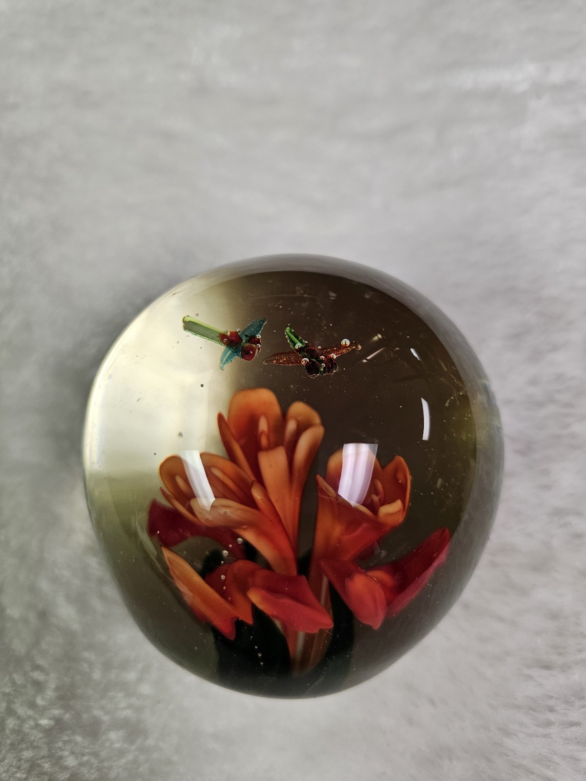 Vintage Silvestri Art Glass Floral Paperweight Red Flower