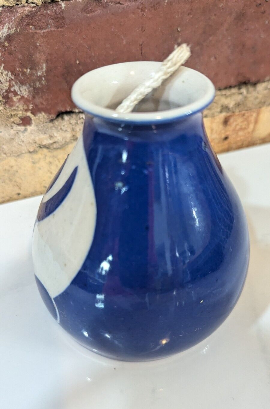 Blue Art Pottery Woman Vase/Candle Marguerite Kotwitz Signed 4” x 4” Beautiful