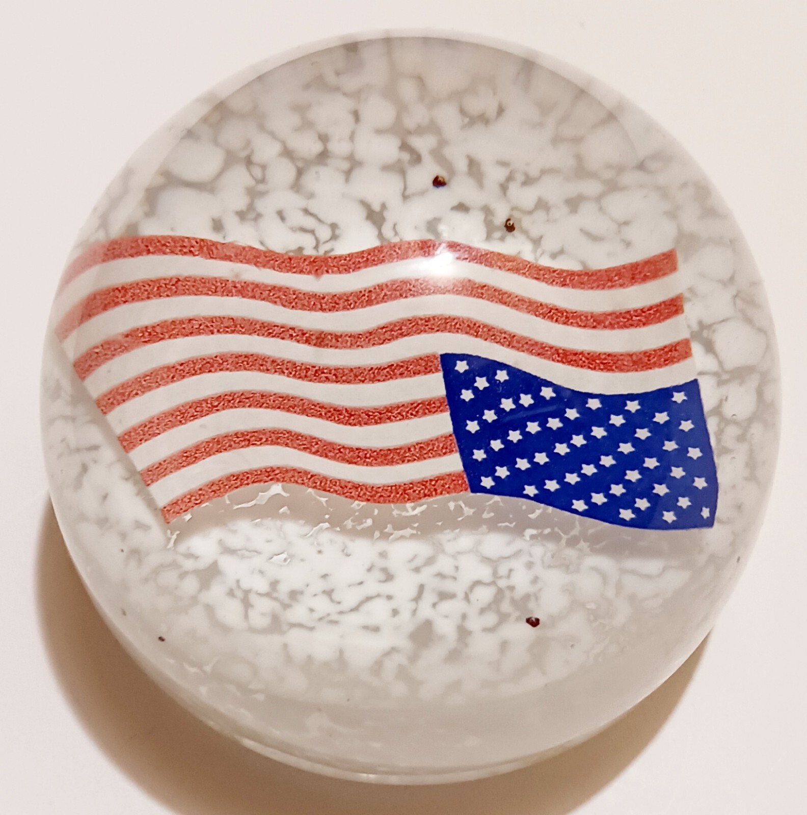 Vintage American Studio Art Glass American Flag Paperweight (CHIP)