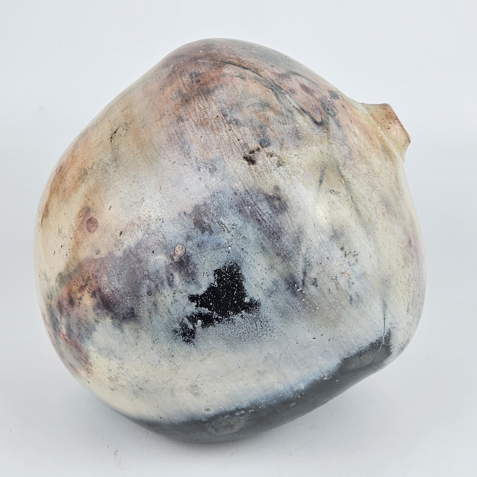 Signed Studio Pottery Raku Pit Fired Orb Bud Vase Art Ceramic