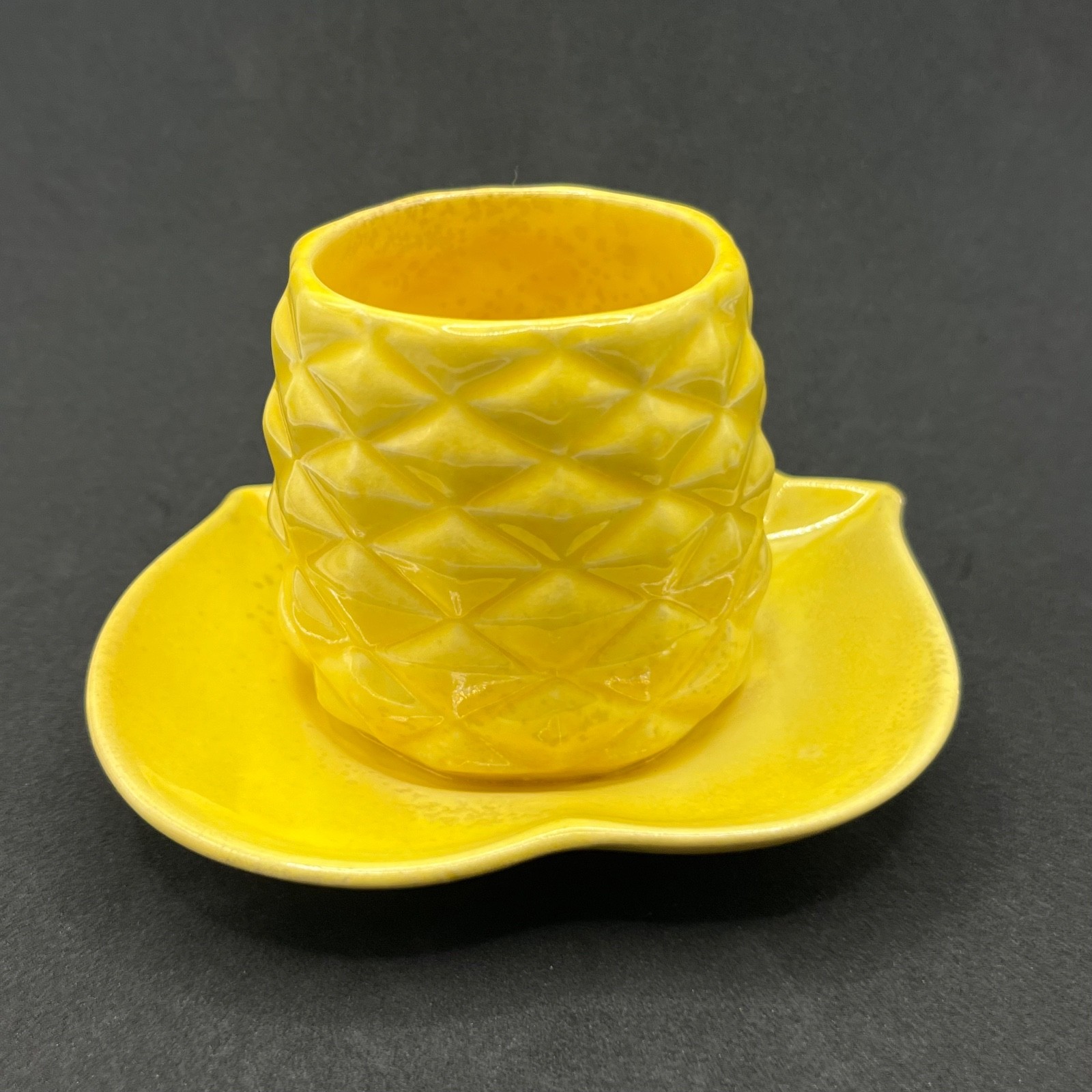 Redwing Art Pottery Yellow Pineapple Fruit Dish Vintage 1940s Leaf Serving Tray