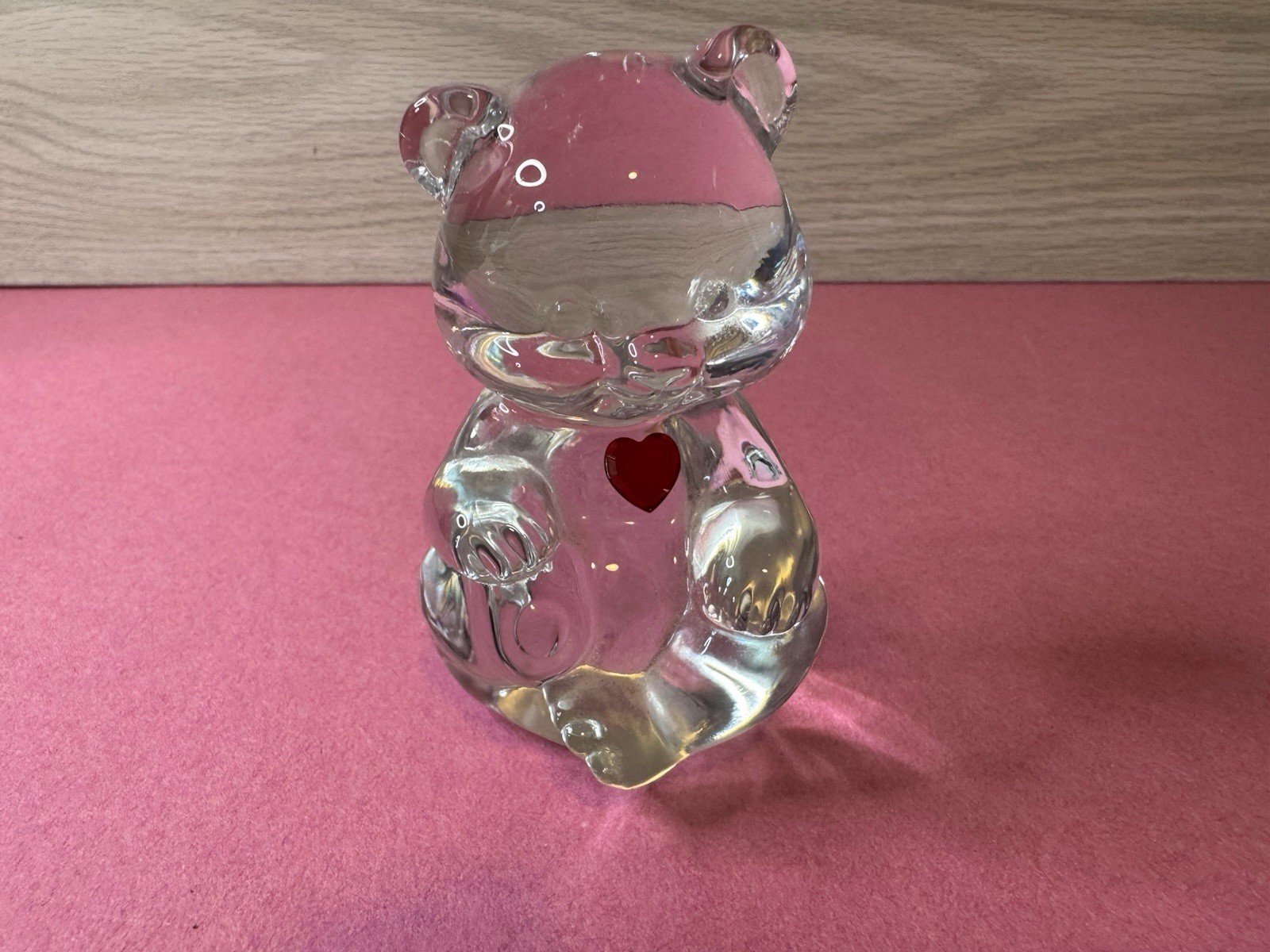 Vtg Fenton Art Glass Birthstone Birthday Bear Ruby Red Heart July Clear