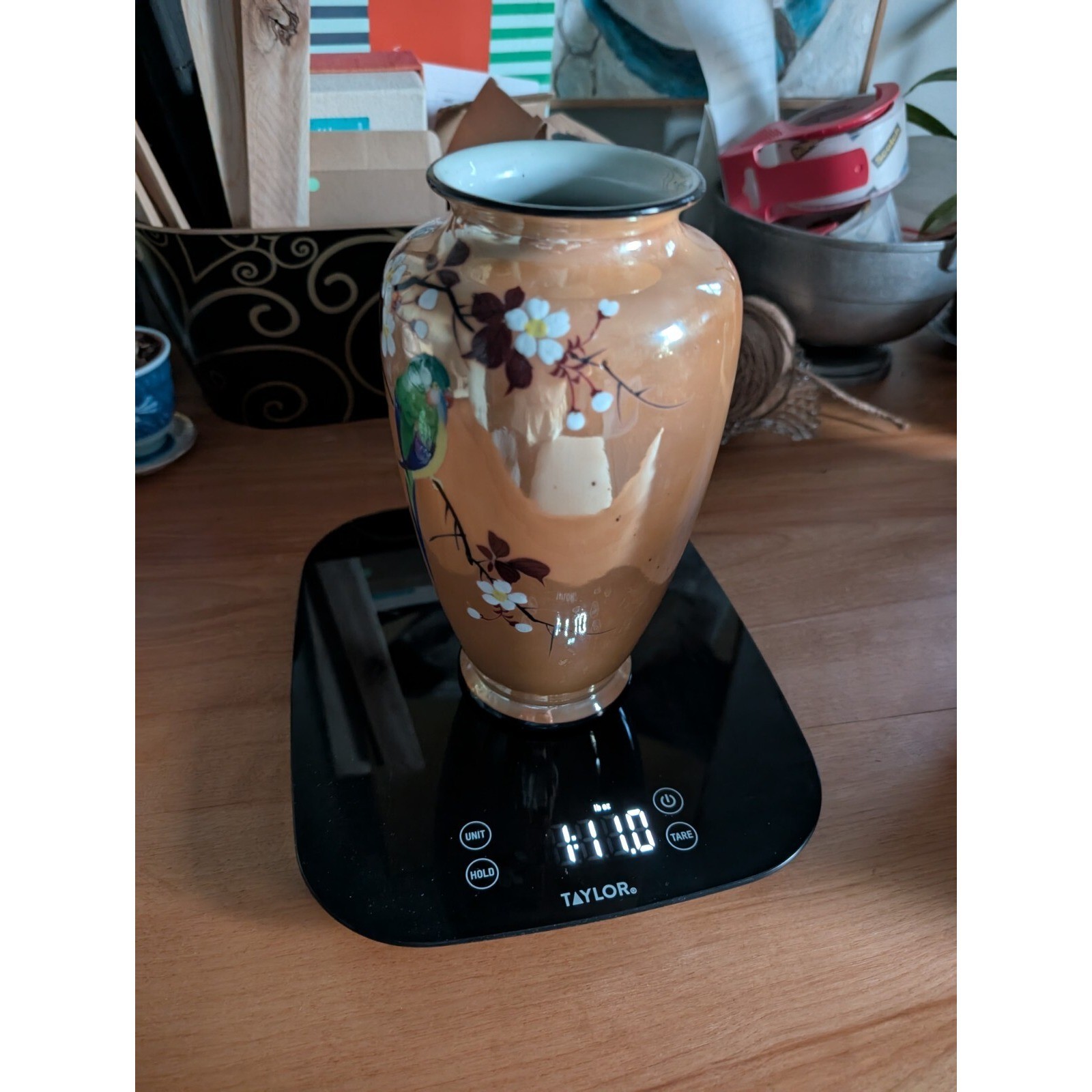 Lusterware Vase w/ Parrot 8 3/4″, Marked Japan