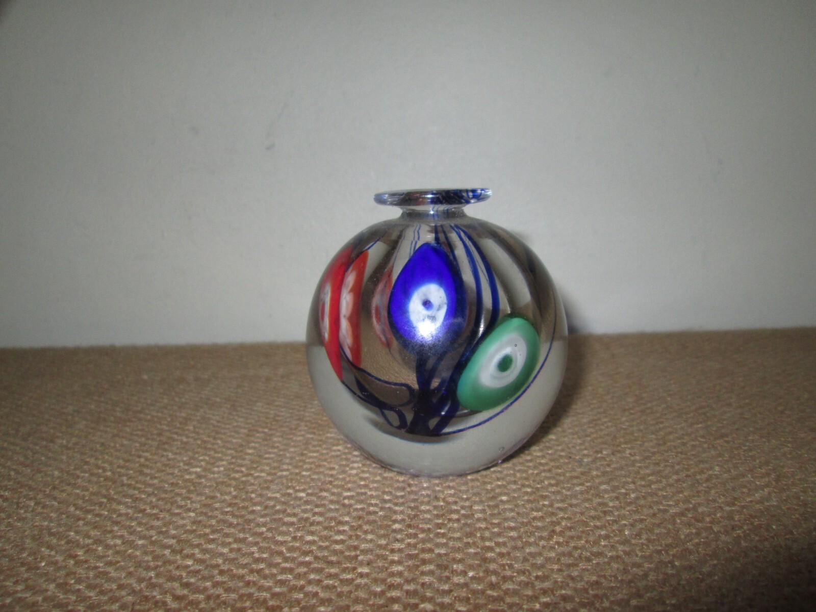 Vintage IRICE Millefleur-Inspired Blown Glass Small Bulbous Bud Vase *TAIWAN