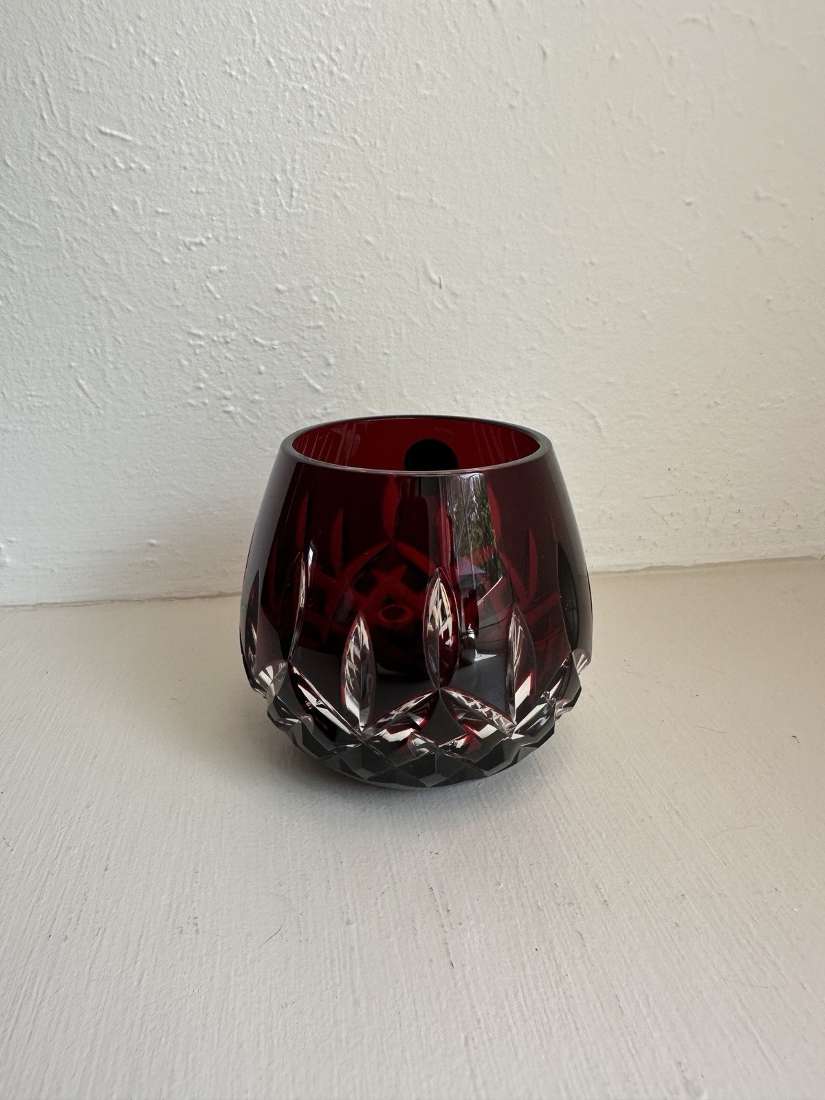 Waterford Lismore Ruby Red Cut-to-Clear Crystal Candle Votive 3.5″