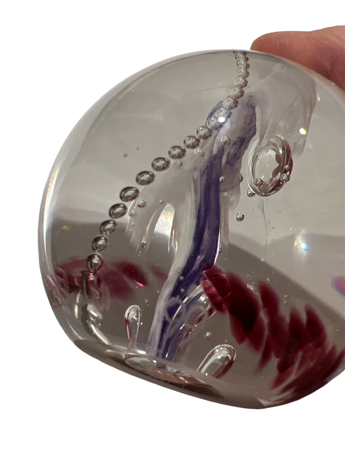Hand Blown Art Glass Paperweight Controlled Bubble Purple Swirl SIGNED Willow 99