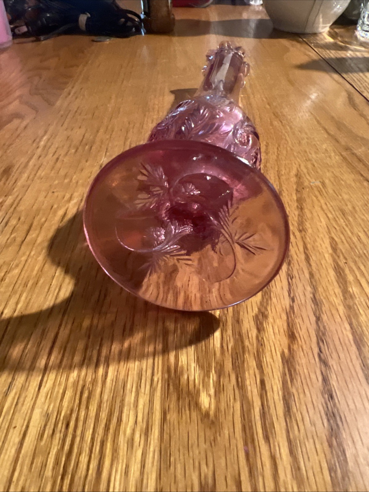 Vtg 1980s Fenton Swung Wild Strawberry 10″ Bud Vase Footed Pink Glass